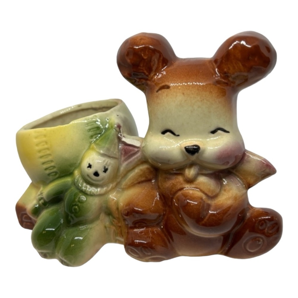 Shawnee Vtg Ceramic NurseryTeddy Bear Baseball Planter